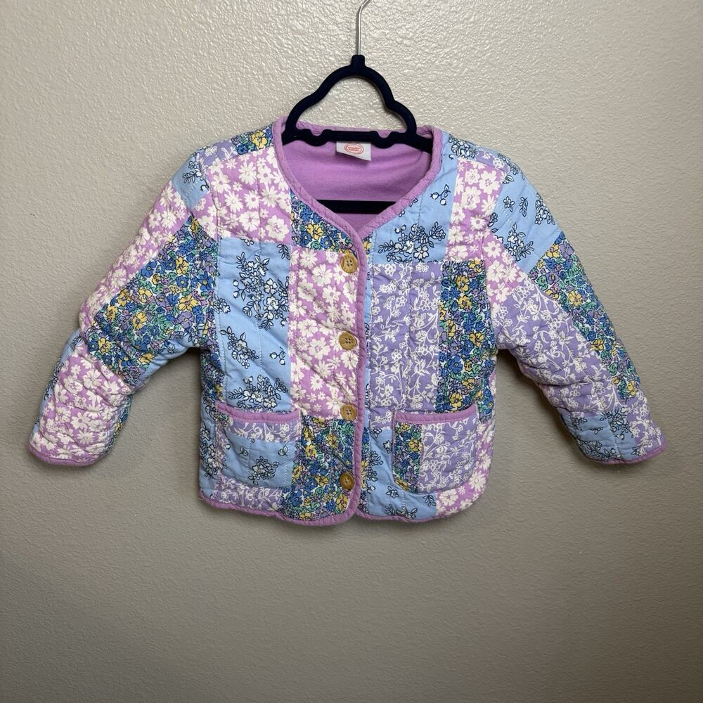 Wonder Nation Patchwork Quilted Jacket Toddler Girls 2T Colorful Floral Lined